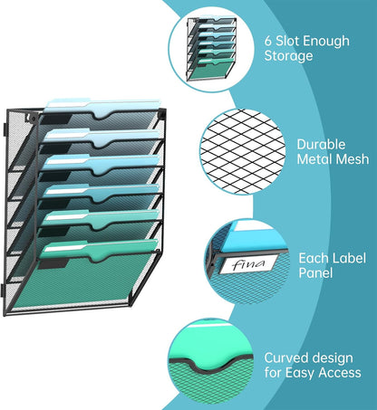 SUPEASY 10-Tier Wall File Organizer, Hanging Wall Files for Papers, Folders, Magazines, Clipboard, Wall Organizer for Office Home School Classroom, Black