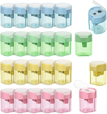Colored Manual Pencil Sharpeners in Bulk, BOPART 24pcs Small Handheld Pencil Sharpener Dual Holes with Lid for Kids Adults at Classroom School Office Home (24Pcs Sharpeners - D)