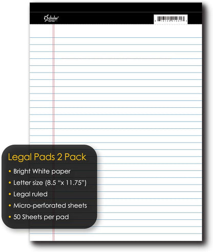 iScholar iQ Legal Pads, White, Wide Ruled, 8.5" x 11.75", 50 Sheets Per Pad, Pack of 3 Pads (68113)