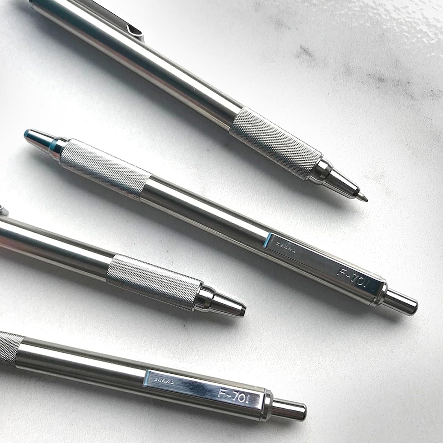Zebra Pen F-701 Ballpoint Black Ink Fine Point 0.8mm Pen, Heavy Duty, Durable Stainless Steel Barrel, Knurled Grip, Silent Retractable Plunger, Ideal for Tactical Use, 3-Pack Plus 2 Refills (29412)