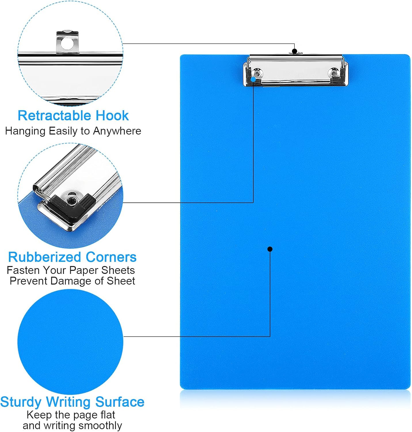 Chinco 22 Pieces Plastic Clipboards Multi Pack Hanging Low Clip Clipboards Letter Size Cute Portable Clip Board for Teacher Classroom Office Supplies(Blue Style)
