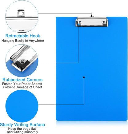 Chinco 22 Pieces Plastic Clipboards Multi Pack Hanging Low Clip Clipboards Letter Size Cute Portable Clip Board for Teacher Classroom Office Supplies(Blue Style)