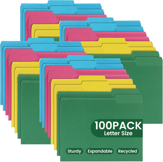 Colored File Folders 8 Packs, Letter Size, 1/3 Cut Tab. Chromatic Manila Folders 8.5 x 11 for Documents, File Folders with Foldable Lines for Easy Storage, Carpetas para Documentos for Office, School