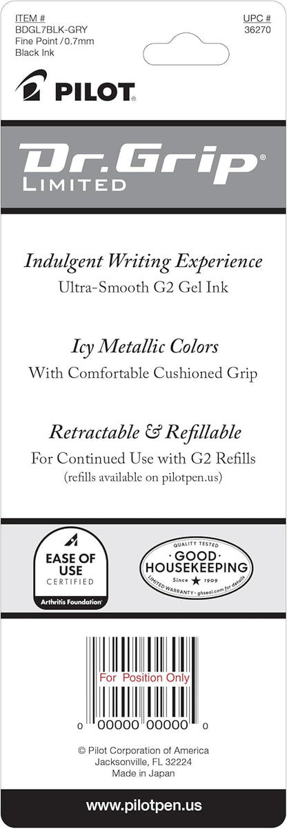 PILOT Dr. Grip Limited Refillable & Retractable Gel Pen, Fine Point, Black, Single Pen - Ideal for School, Journaling & Office Writing