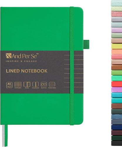 &And Per Se Lined Journal Notebook, 160 Pages, A5 5.7 x 8 inches College Ruled Thick Paper Notebook Journals for Writing, Hardcover Notebooks for Women Men Office School (1 Pack, Green) - Colors B