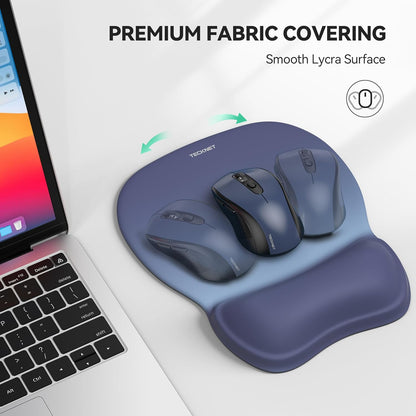 TECKNET Mouse Pad with Wrist Support, Ergonomic Gaming Mouse Pad Pain Relief, Portable Comfortable Mousepad for Computer, Laptop, Office, Home and Travel, Non-Slip Base, Waterproof Surface, Black