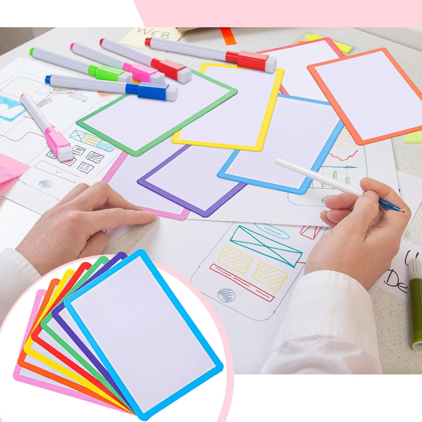 Harloon 100 Pcs Dry Erase Index Cards 3 x 5 Inch Laminated Reusable Dry Erase Note Cards Sheets for Office to Do List(White)