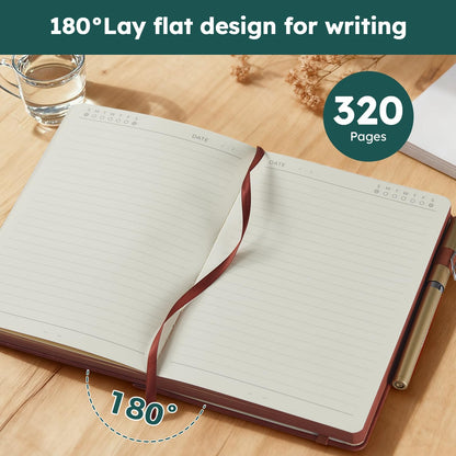 Hardcover Lined Notebook Journal for Writing, 320 Pages Leather Thick College Ruled Notebook Journal with 100GSM Paper, A5 (5.7'' X 8.4'') Daily Journal for Women Men Work Organization, Black