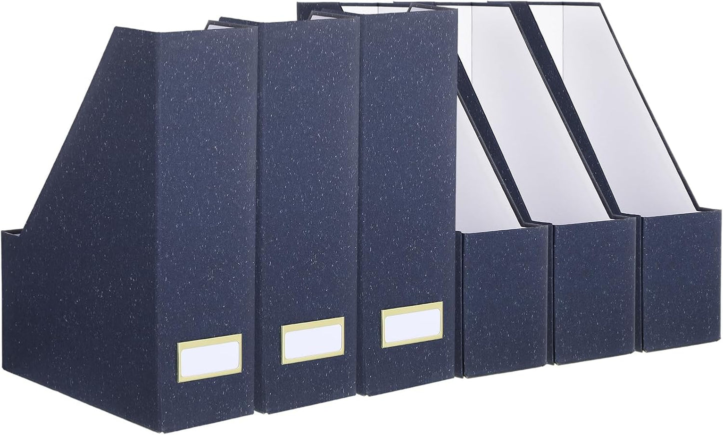 Gueevin Set of 6 Magazine File Holder Stylish Sturdy Cardboard File Boxes Desk Magazine Organizer Rack with Gold Label Holder to Organize Your Desk or Shelves for Home Classroom Office Library(Blue)