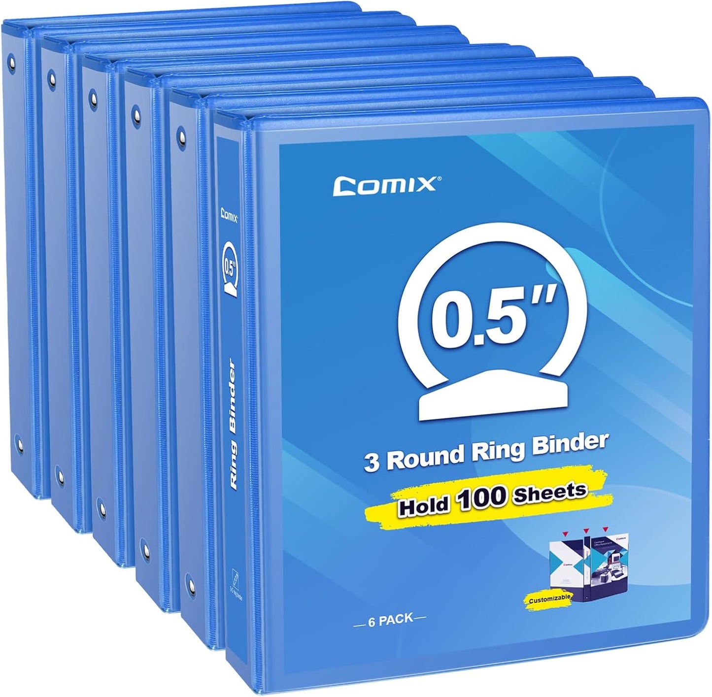 COMIX 3 Ring Binder 2 inch with Clear View Cover, 2" View Binder Holds 450 Sheets of US Letter Size Paper, 6 Pack (Green)