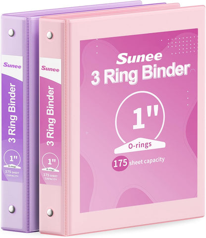 SUNEE 3 Ring Binder 3 Inch 2 Pack, Clear View Binder Three Ring PVC-Free (Fit 8.5x11 Inches) for School or Office Supplies, Pink