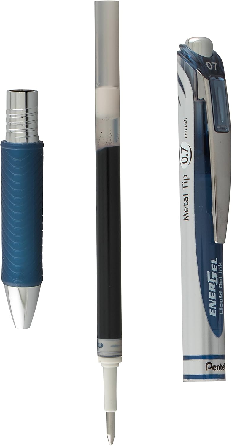 Pentel EnerGel RTX Retractable Liquid Gel Pen, Medium Line, Metal Tip, Pink/Violet Ink, 2-Pack (BL77BP2PV)