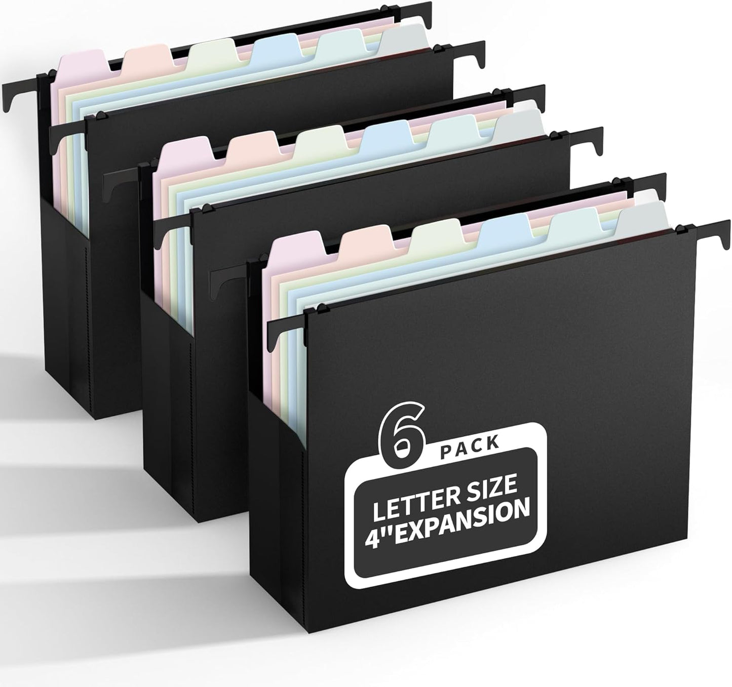 Uquelic Plastic Hanging File Folders Letter Size, 12 Pack Reinforced Heavy Duty Hang Folder with Movable Bright Dividers, Adjustable Tabs, 2" File Organizer for Filing Cabinet, School, Office