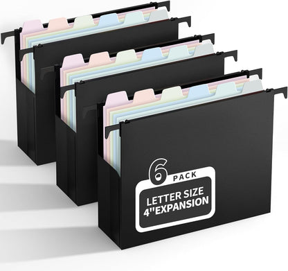 Uquelic Plastic Hanging File Folders Letter Size, 12 Pack Reinforced Heavy Duty Hang Folder with Movable Bright Dividers, Adjustable Tabs, 2" File Organizer for Filing Cabinet, School, Office