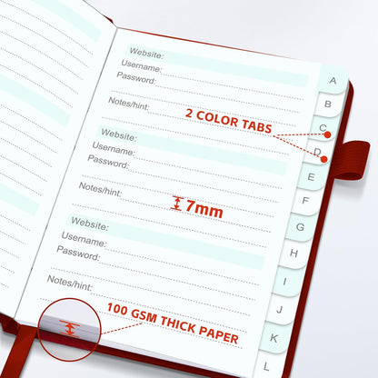MOSA BEAR Password Keeper Book with Alphabetical Tabs，4.3"x5.7" Small Password Books for Seniors Password Notebook for Internet Website Address Log in Detail（Dark Blue）