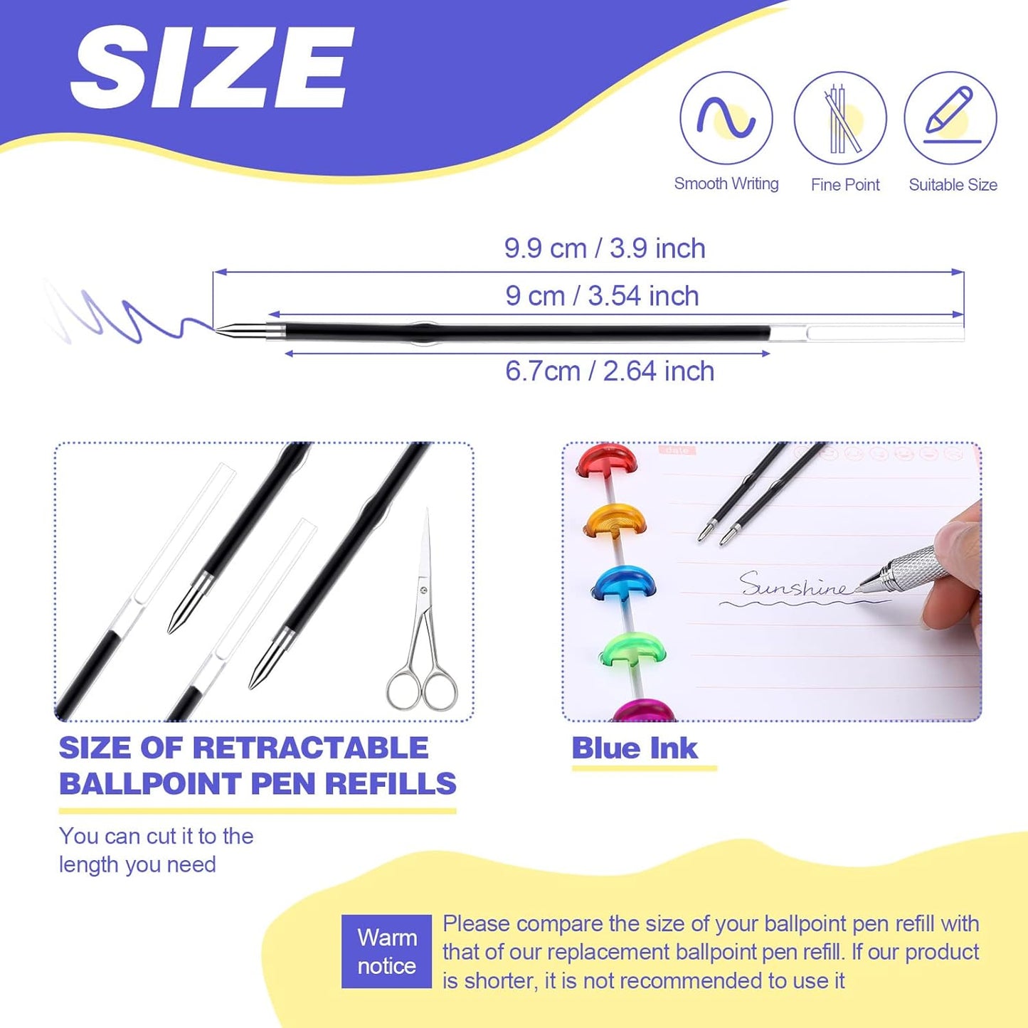 Zonon 30 Pieces Pen Refills Ink Ballpoint Pen Refill 3.9 Inch Replacement Ink Refill Bulk for Retractable Pens Office School Supplies, Medium Point(Blue)