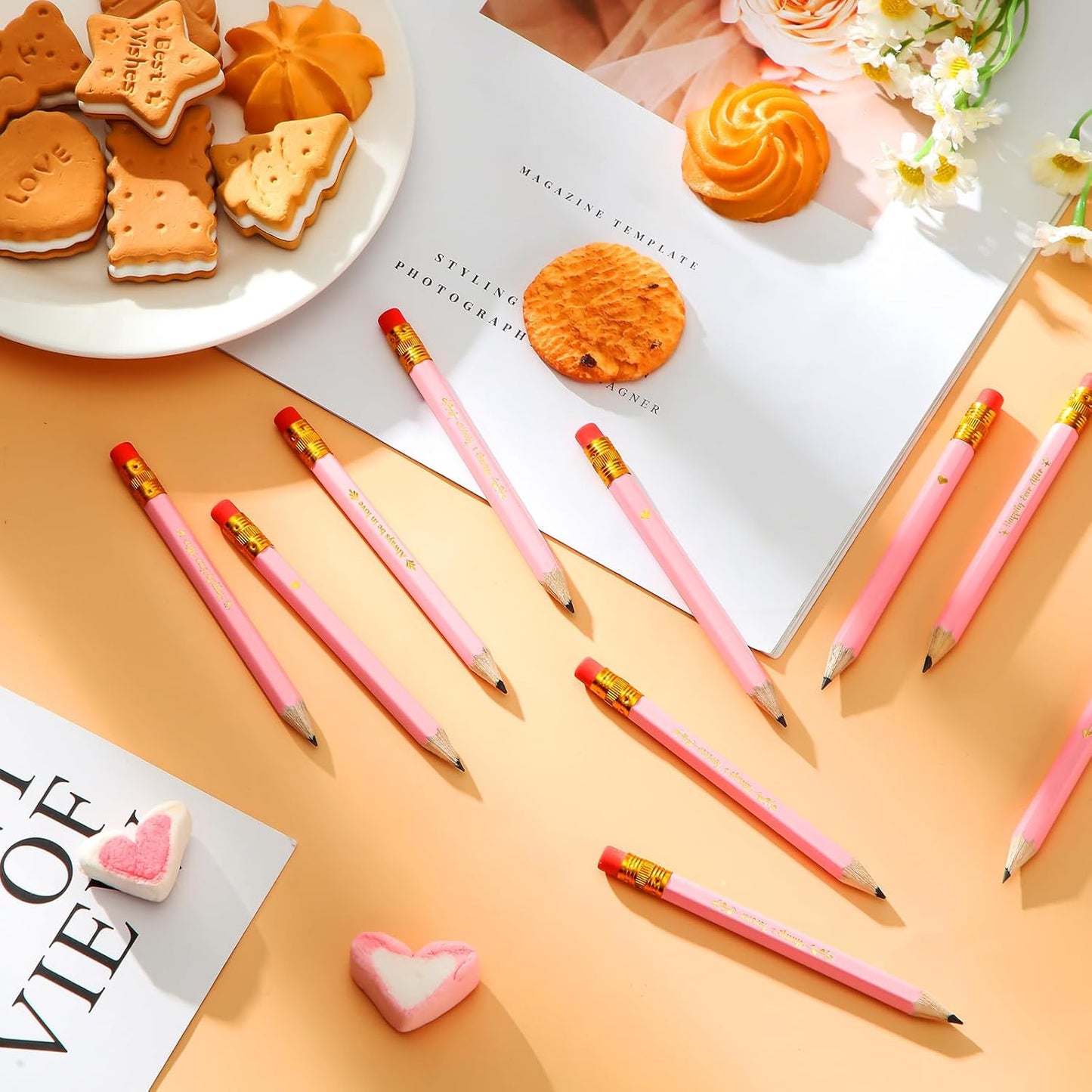 Crtiin 50 Pcs Bridal Shower Pencils Half Golf Wedding Pencils with Eraser 4 Inch Short Pocket Pre Sharpened for Wedding Game Bridal Shower Presents Classroom School(Wood Color)