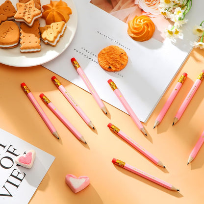 Crtiin 50 Pcs Bridal Shower Pencils Half Golf Wedding Pencils with Eraser 4 Inch Short Pocket Pre Sharpened for Wedding Game Bridal Shower Presents Classroom School(Wood Color)