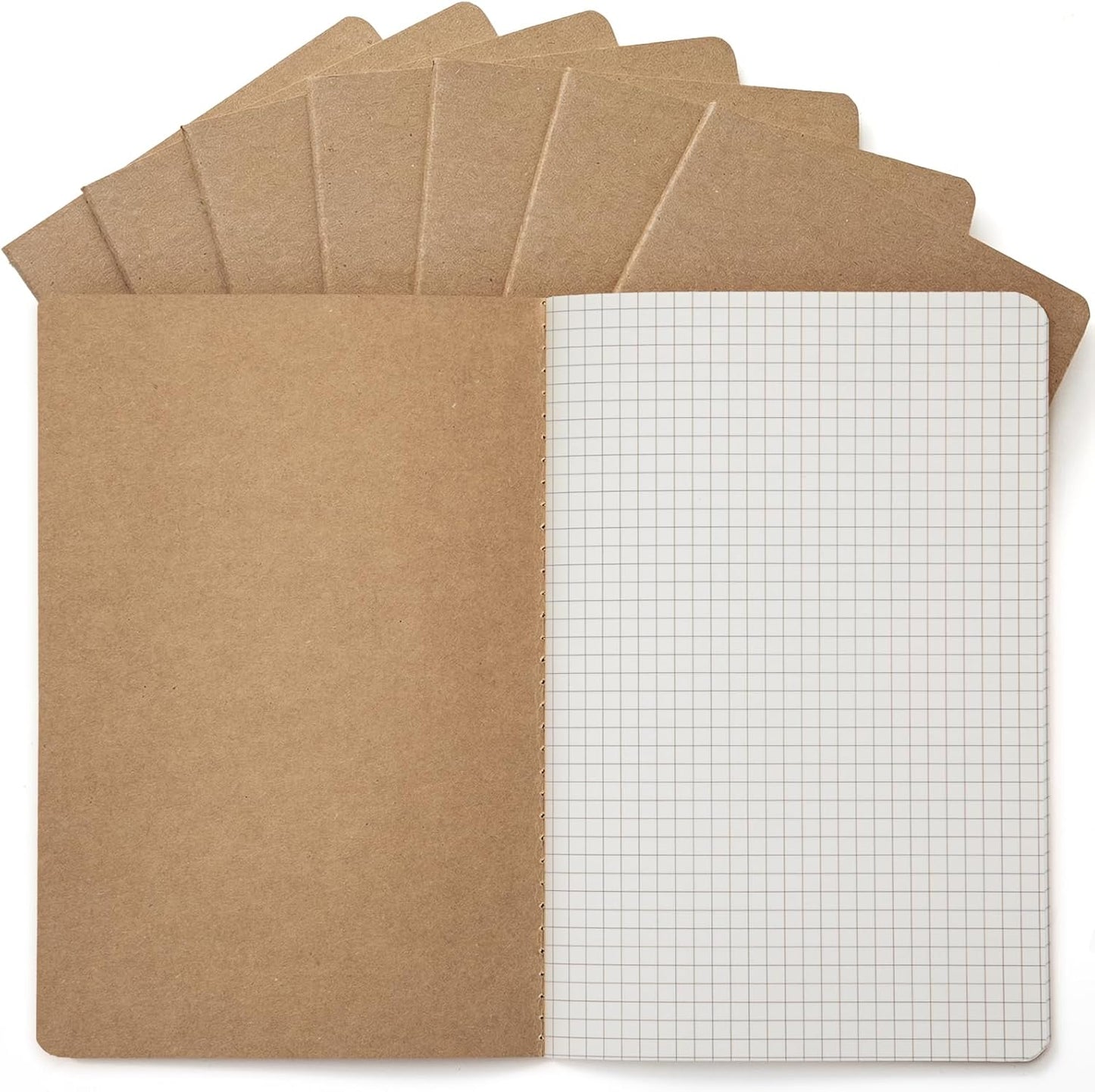 5 Pack Kraft Notebooks Bulk A5, 60 Pages Grid Graph Paper Journals, 8.3x5.5 Inches, Natural Kraft Cover Composition Notebooks for School Office Students Artists
