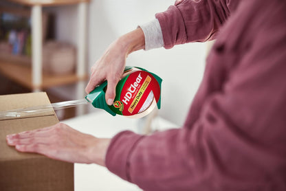 Duck HD Clear Packing Tape Dispenser Heavy Duty Packaging Tape Gun for Packing Boxes, Shipping and Moving - Includes 1 Refill Roll of HD Clear 1.88 In. x 50 Yards - Foam Handle (287398)