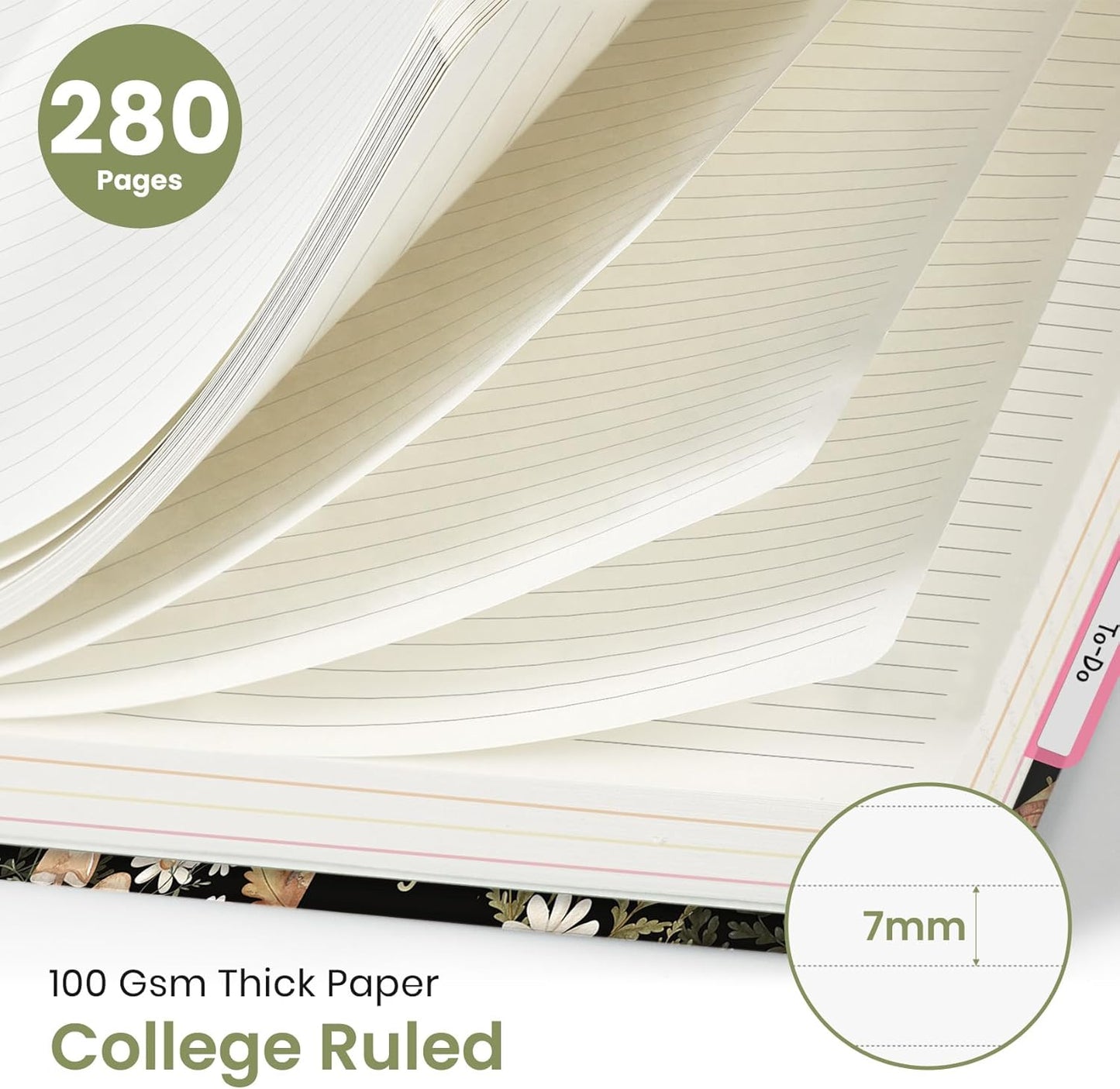 Large Spiral Notebook with Dividers & Tabs, 8.5" x 11" Hardcover 5 Subject Notebook for Work, 280 pages, College Ruled, Cute Journal for Women, Perfect for Study & Office Note Taking, Garden