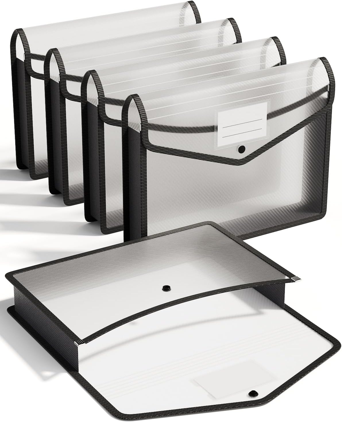 ThinkTex Plastic Expanding File Folder, Transparent Envelopes with Snap Closure, No Dividers, Large Capacity, Assorted Colors, Fits Letter / A4 Size - 5 Pack