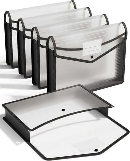 ThinkTex Plastic Expanding File Folder, Transparent Envelopes with Snap Closure, No Dividers, Large Capacity, Assorted Colors, Fits Letter / A4 Size - 5 Pack