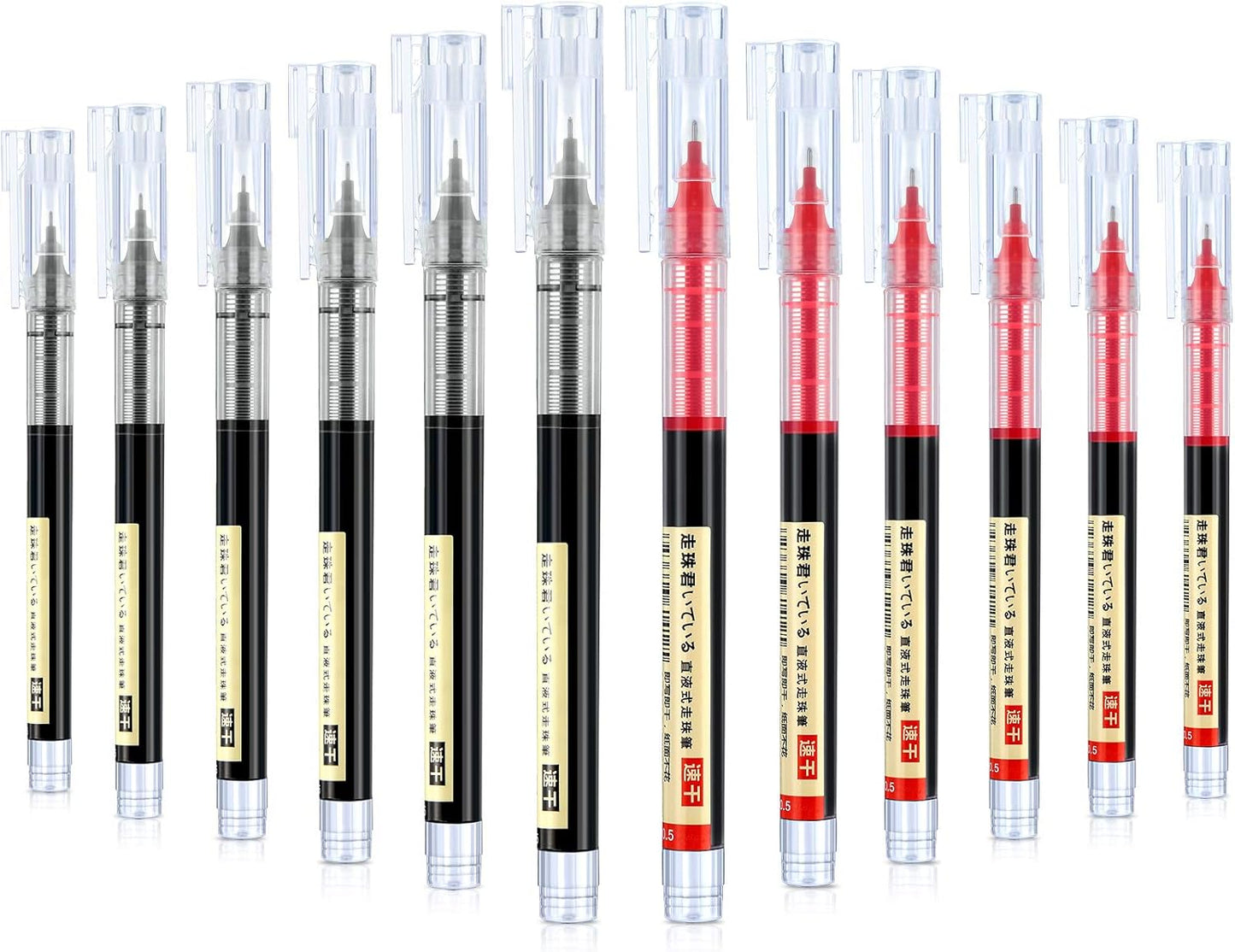 Frienda 12 Pieces Rolling Ball Pens 0.5 mm Japanese Quick Drying Fine Point Pens Liquid Ink Smooth Writing for Office Student Back to School Supplies(Multicolor)