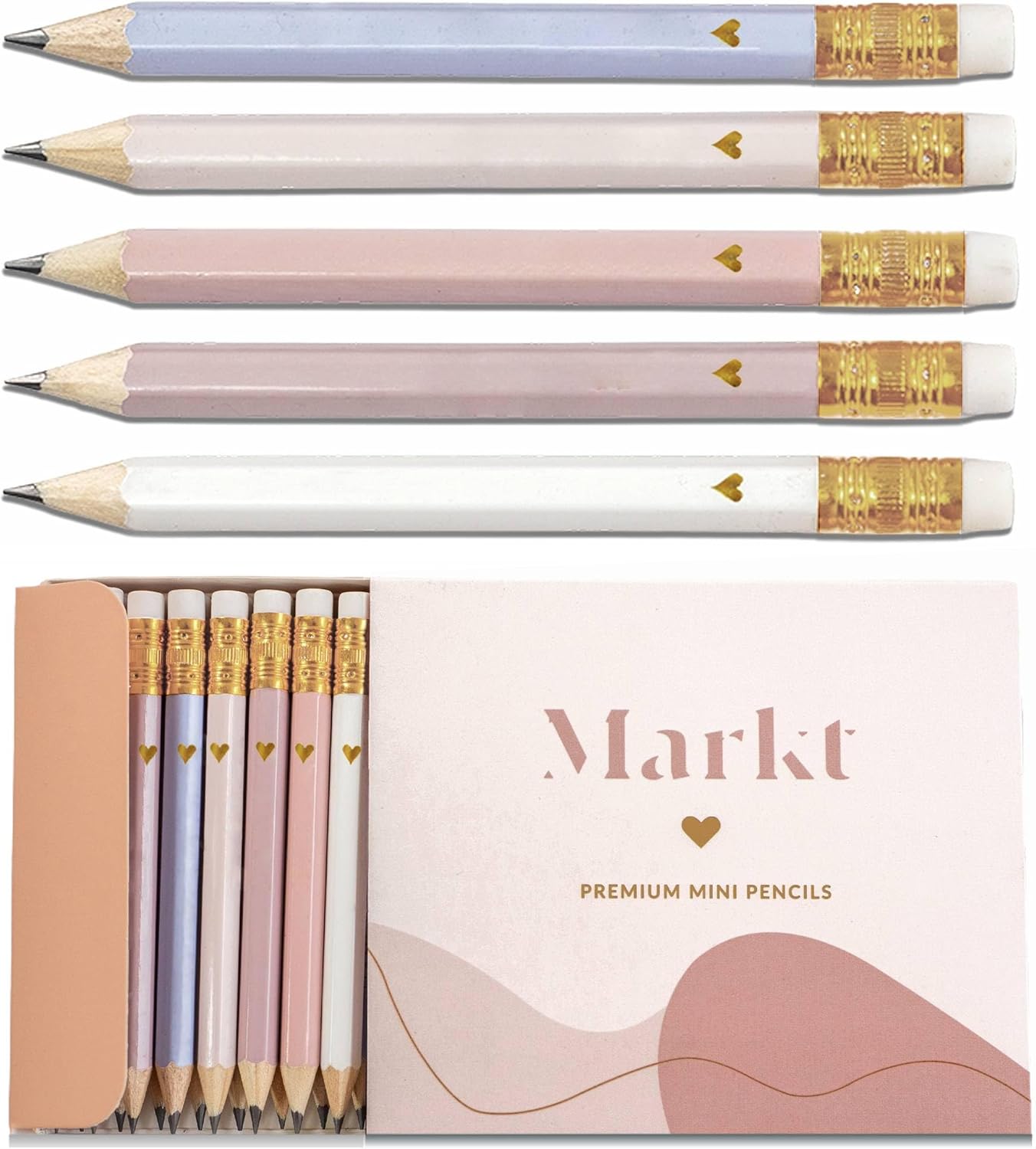 Markt Mini Pencils For Baby Shower Games Boy, Heart Pencils, Small Blue Pencil Set (Wood Pencil Set)