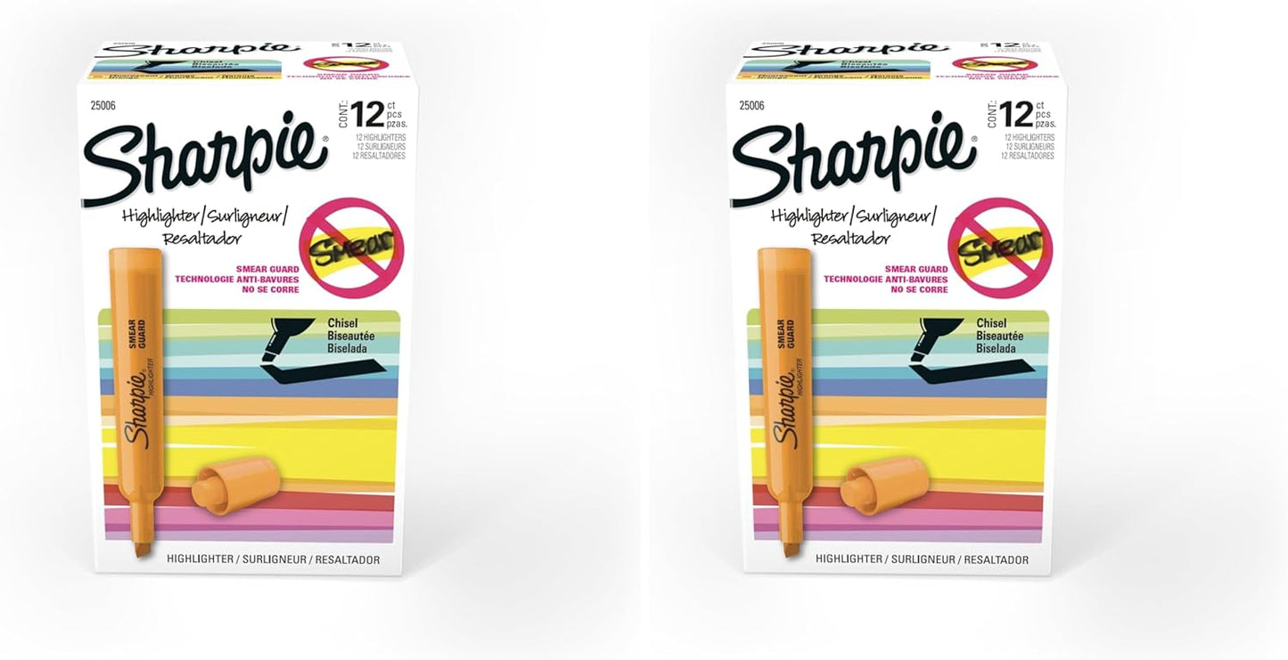 Sharpie Tank Style Highlighters, Chisel Tip, Fluorescent Orange, Box of 12
