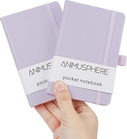 2Pack Pocket Notebook Small Notebook Journal Notebook 4 inches x 5.7 inches 200 Pages Leather Cover With Pen Holder Page Marker Ribbons(Black)
