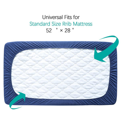 Crib Mattress Protector Sheets Fitted Waterproof Crib Mattress Pad Cover, Noiseless & Machine Wash 100% Absorbent Crib/Toddler Mattress Protector Sheet Quilted, White, 52" x 28"