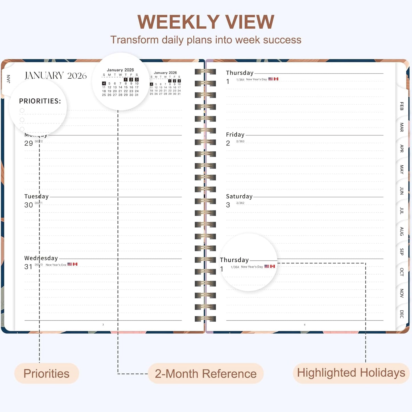Planner 2026-2027, Weekly and Monthly Academic Year Calendar Planner, July 2026 - June 2027, Daily Agenda Book for Office School Supplies, A5(6.3'' x 8.5'')