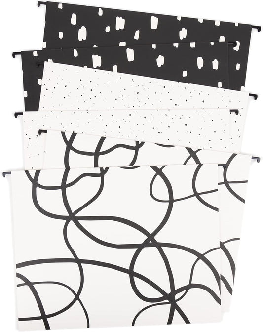 U Brands Classic Outline Hnaging File Folders, Office Supplies, Letter Size, Black, White and Pink with Gold, 6 Count