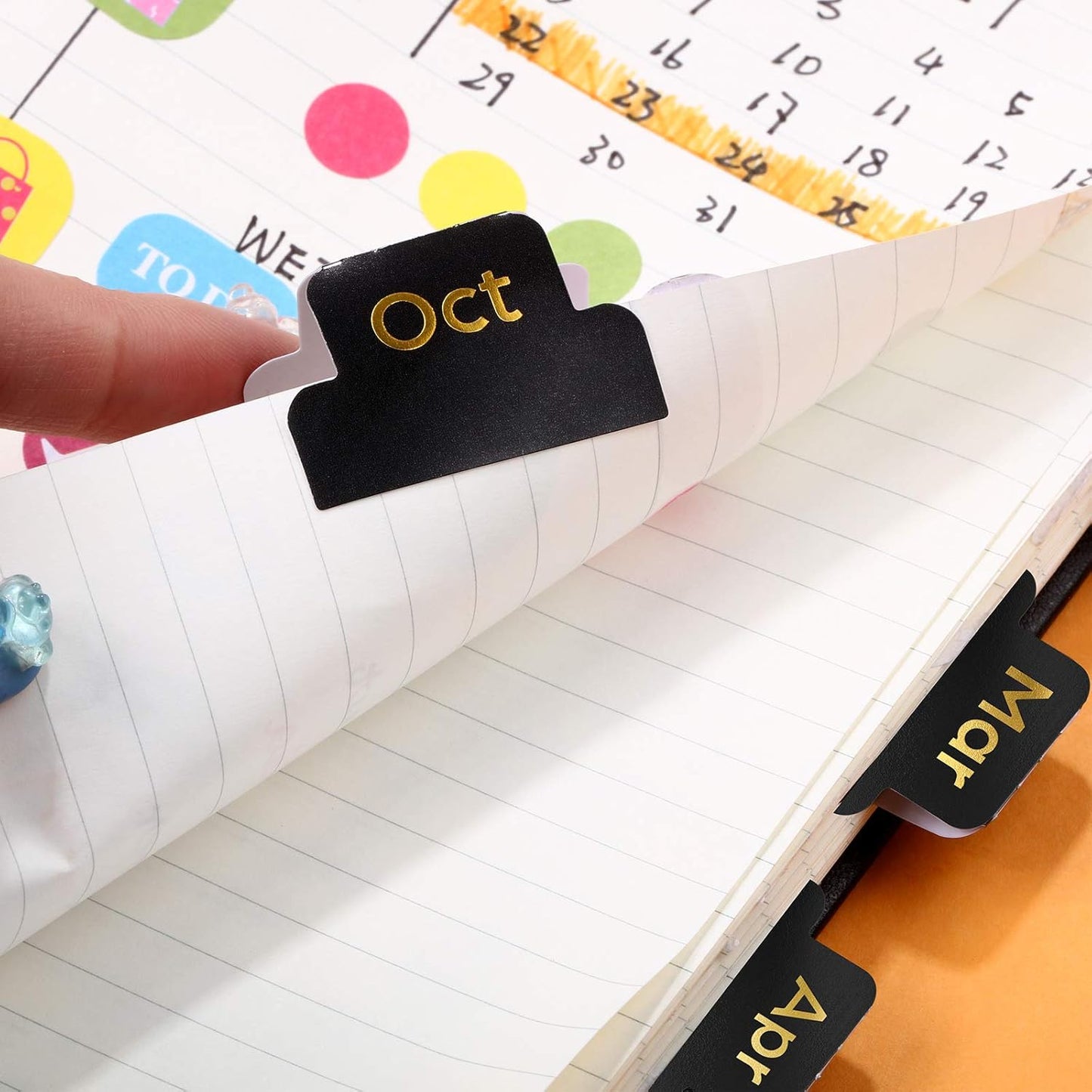 Outus 24 Pieces Monthly Adhesive Tabs for Planner - Designer Accessories Monthly Tabs Stickers Decorative for Office Planners Organizations Sturdy Notebook Planners Journal(Black)