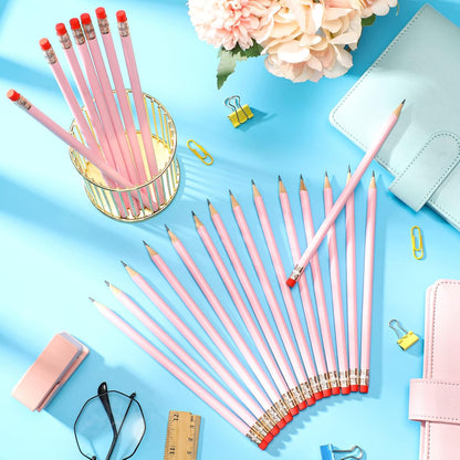 Outus 24 Pieces Round Pencils Cute HB Graphite Wood Pencils Pack with Eraser for School Drawing Sketching Wedding Office Supplies (White)