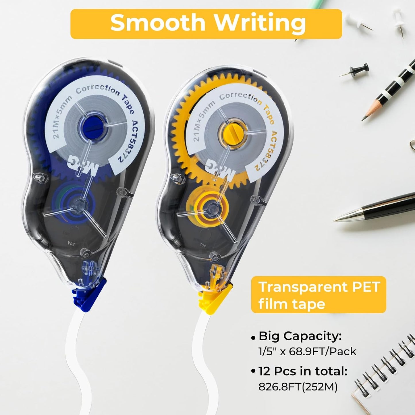 M&G White Correction Tape, Easy to use applicator for Instant Corrections, 39.37 Ft/Pack,for Office (6 Pack, 12M/472"x 0.2")