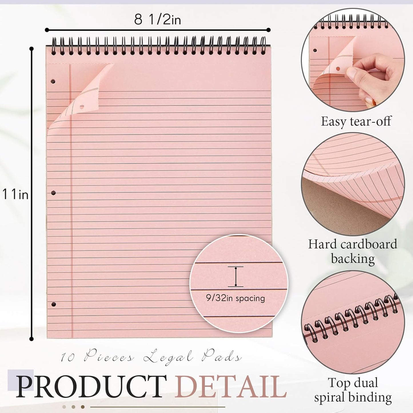 MotiMind 10 Pack 8.5" x 11" Top Spiral Notebook with 3 Hole Punched Morandi Colors Legal Pads College Ruled Notepad 50 Sheets Hard Cardboard Paper Wirebound Notepad for Office School Business