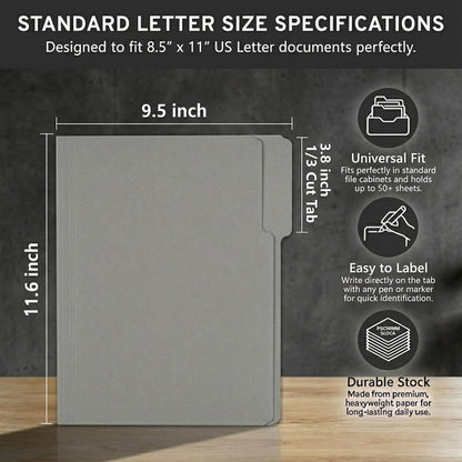 VZCPYTPM 100 Packs Black File Folder,Manilla File Folders Letter Size,1/3-Cut Tabs,8.5x11 File Folders for Office Filing,School Projects and Home,Organizer File Folder