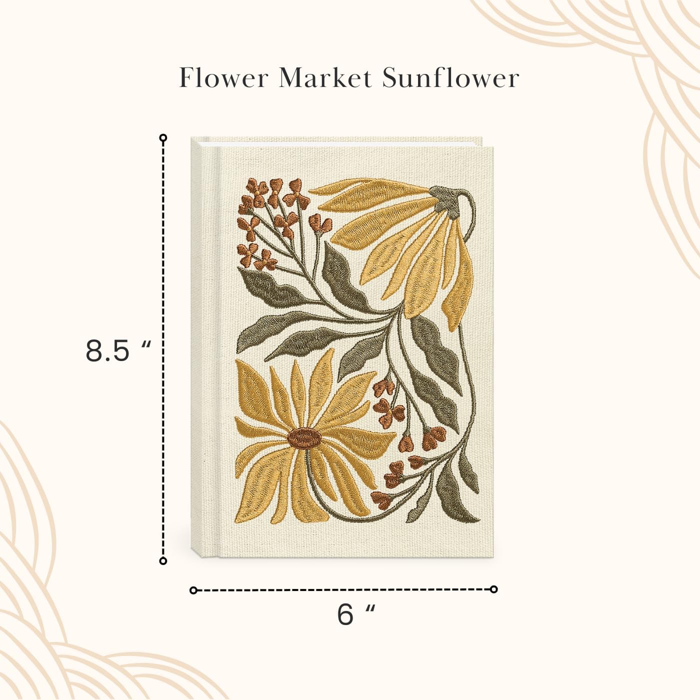 Lady Jayne Embroidered Canvas Hardcover Journal with 192 Lined Pages, 6” x 8.5” – Flower Market Poppy (83289)