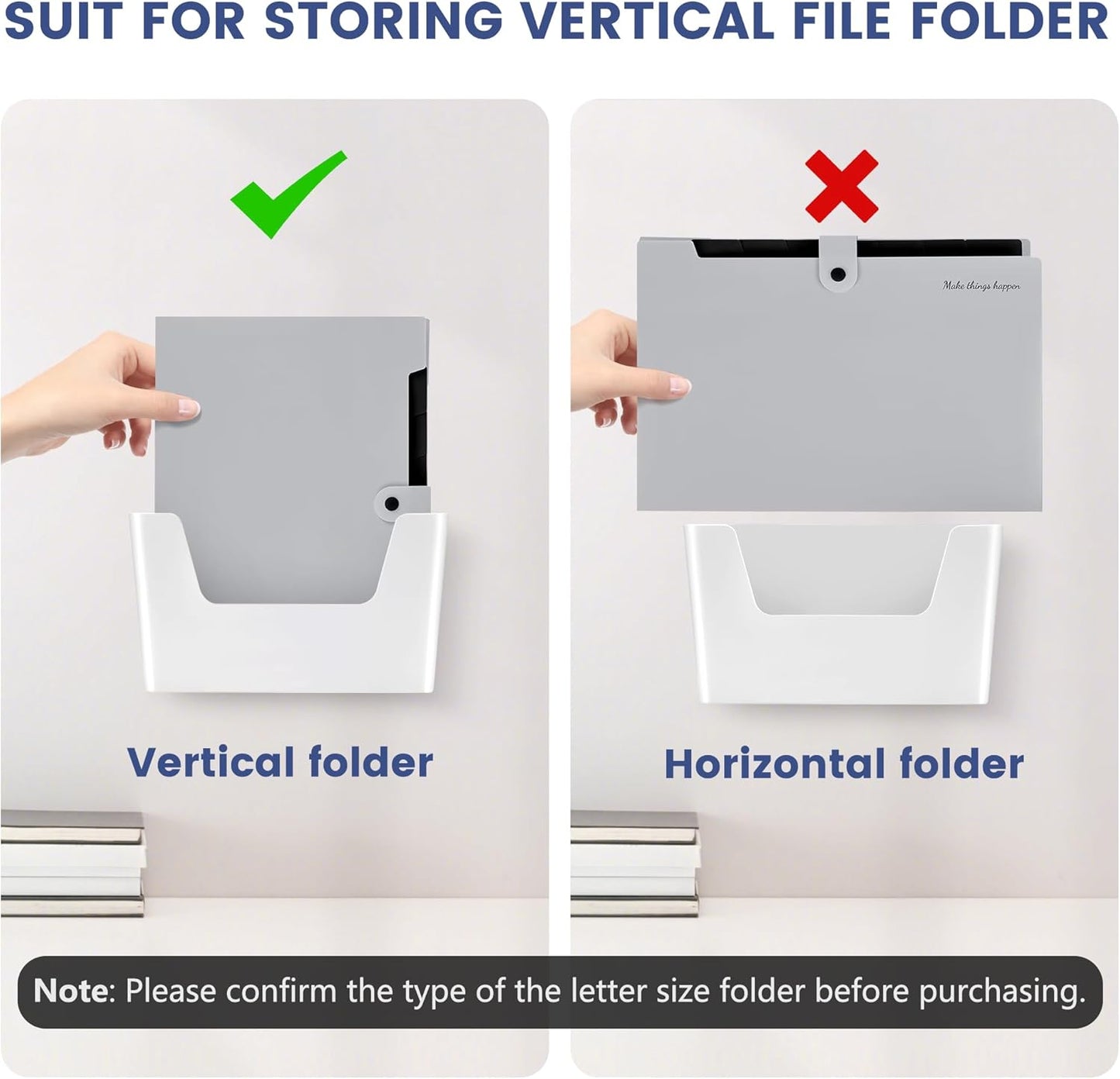 Jomola No Drilling Wall Mount File Holder - Office Wall Hanging Files & Magazines Organizer - Plastic Door Mount with Adhesive Pad, Gray (1 Count)