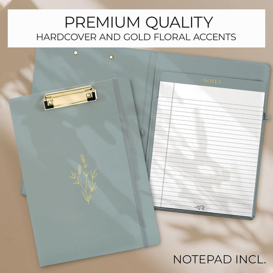 Aesthetic Clipboard Folio with Refillable Lined Notepad & Interior Pocket – Cute Padfolio/Legal Pad Holder for Women – Easily Organize Notes at Work, School, or Home