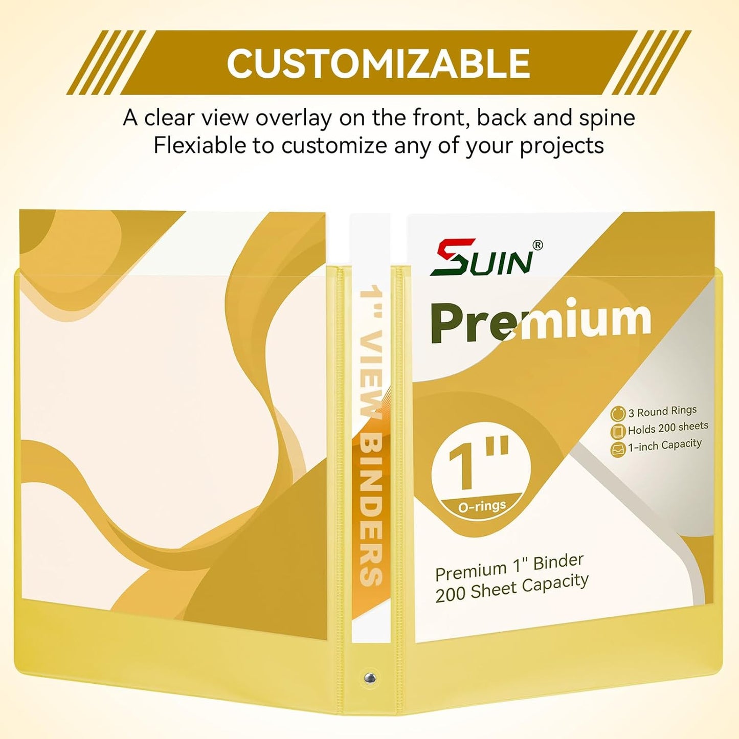 SUIN 1 Inch 3 Ring Binder, Clear 1'' View Presentation Binders with 2 Pockets, Fits 8.5 x 11 Letter Size, Durable Polypropylene, Non-Stick & PVC-Free for School, Office & Home (Orange)