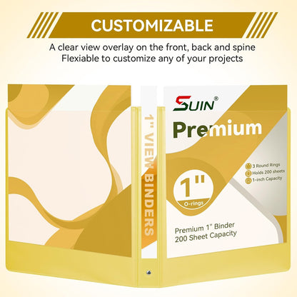 SUIN 1 Inch 3 Ring Binder, Clear 1'' View Presentation Binders with 2 Pockets, Fits 8.5 x 11 Letter Size, Durable Polypropylene, Non-Stick & PVC-Free for School, Office & Home (Orange)