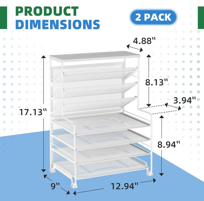 Simple Trending 7 Tier Desk File Organizer, Letter Tray Paper Organizer with Pen Holder and Metal Hanging Basket, Black