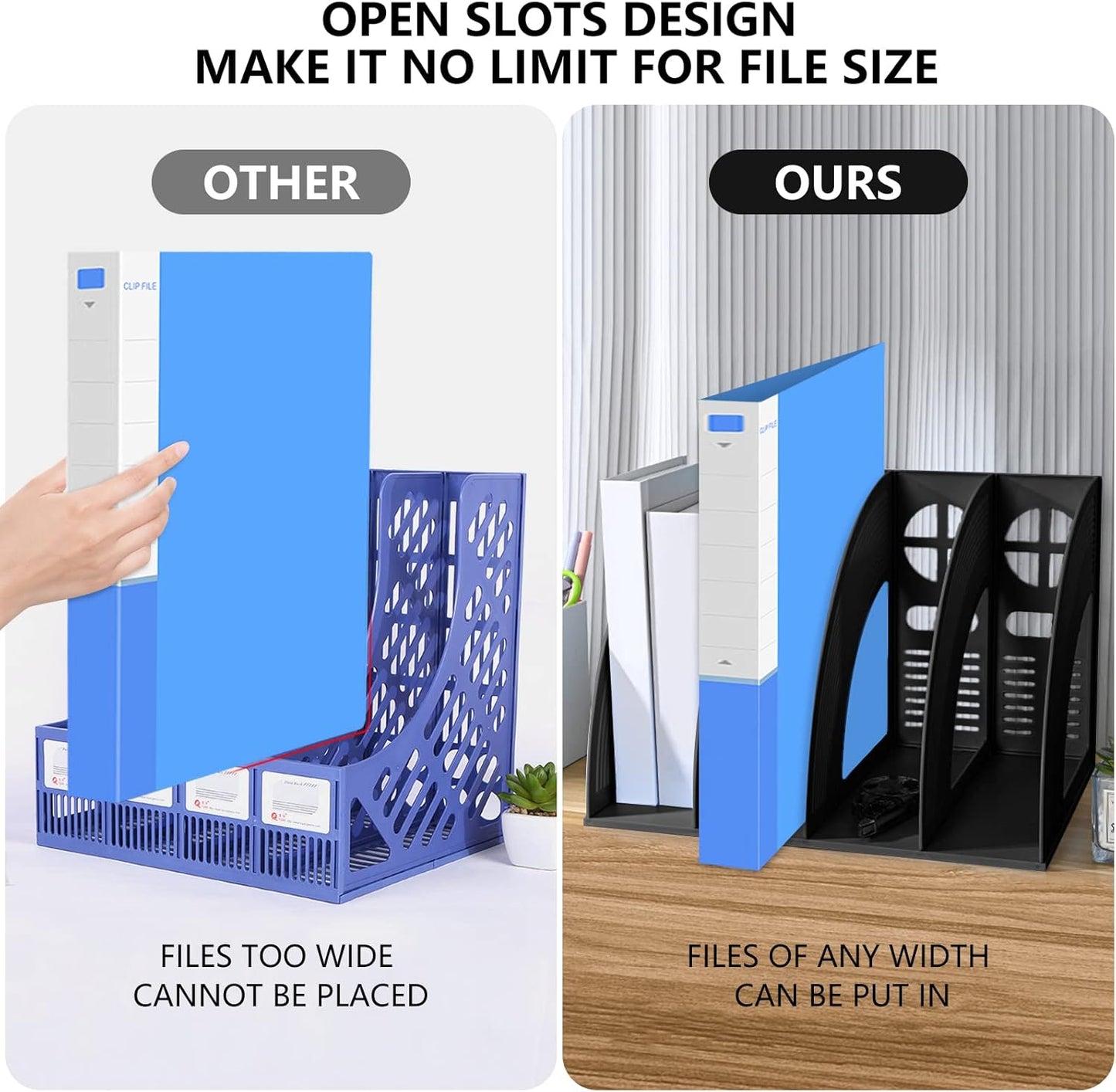 Marte Vanci Magazine File Holder Vertical PP Folder Book Desktop Organizer Plastic Storage Sturdy Vertical 4 Section Folder (Purple)