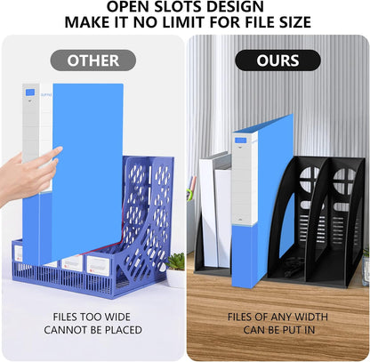Marte Vanci Magazine File Holder Vertical PP Folder Book Desktop Organizer Plastic Storage Sturdy Vertical 4 Section Folder (Purple)