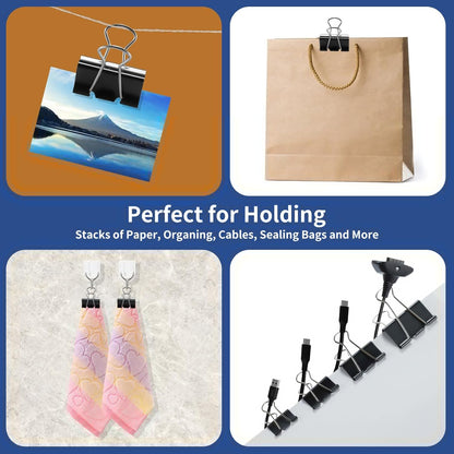 BainGesk 210 PCS Binder Clips Paper Clamps Assorted Sizes, Metal Paper Binder Clips, Black Binding Paperwork Clamp Bulk, 6 Sizes in 6 Boxes, School, Office Supplies
