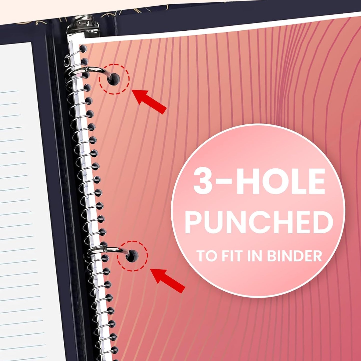 Oucaru Spiral Notebook College Ruled, 5 Pack, 1 Subject, 70 Sheets 8-1/2" x 10", 3 Hole Punched, Lined Journaling Notebooks, for Writing, Home & Office, School Supplies