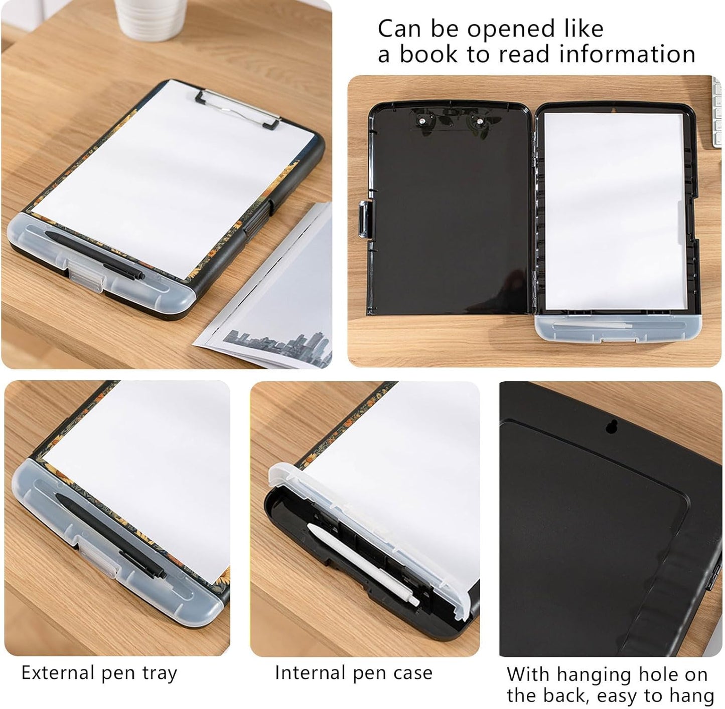 Clipboard with Storage, Heavy-Duty Side-Opening Folder with Pen Holder, Durable Plastic Nursing Clipboard for Nurses, Teachers, and Sales, Cow Prints 02